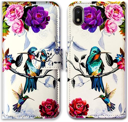 Bcov Case for Galaxy A10e, Hummingbird in Flowers Leather Flip Wallet Case Cover with Card Slot Holder Kickstand for Samsung Galaxy A10e