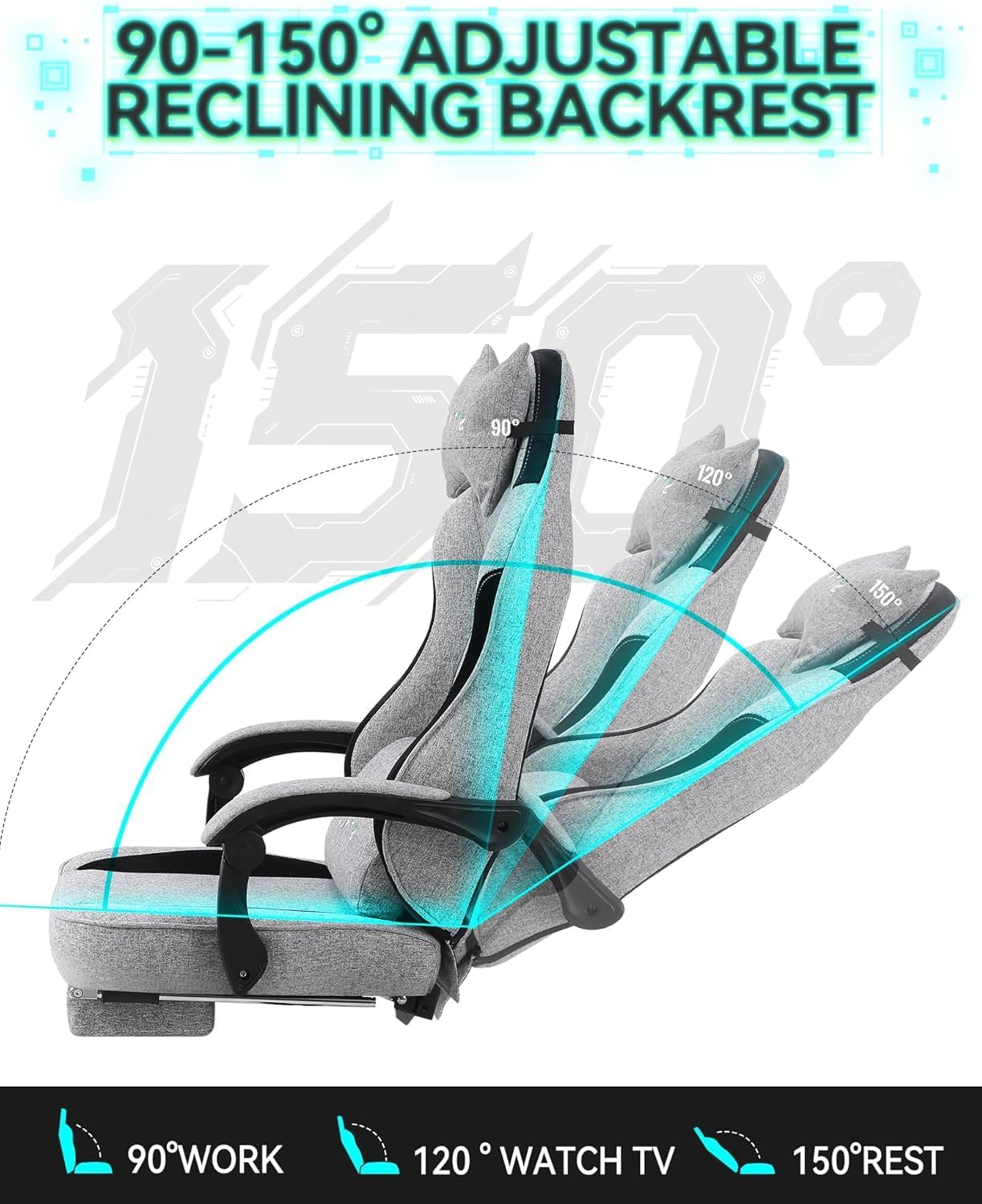 Gaming Chair, Computer Office Chair with Foot Rest, Ergonomic Fabric Desk Chair with Adjustable Lumbar Support & Headrest, Comfortable PC Reclining Gaming Chairs for Adults, Silla Gamer 350lbs