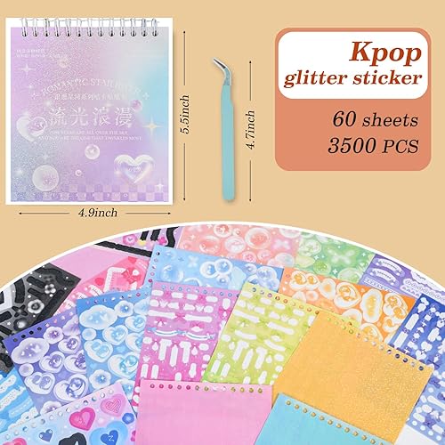 Miniatura 3 de 60 hojas de calcomanías brillantes de cinta de mariposa, bonitos lazos de burbujas coreanas, corazón, estrellas, diario de basura, calcomanías