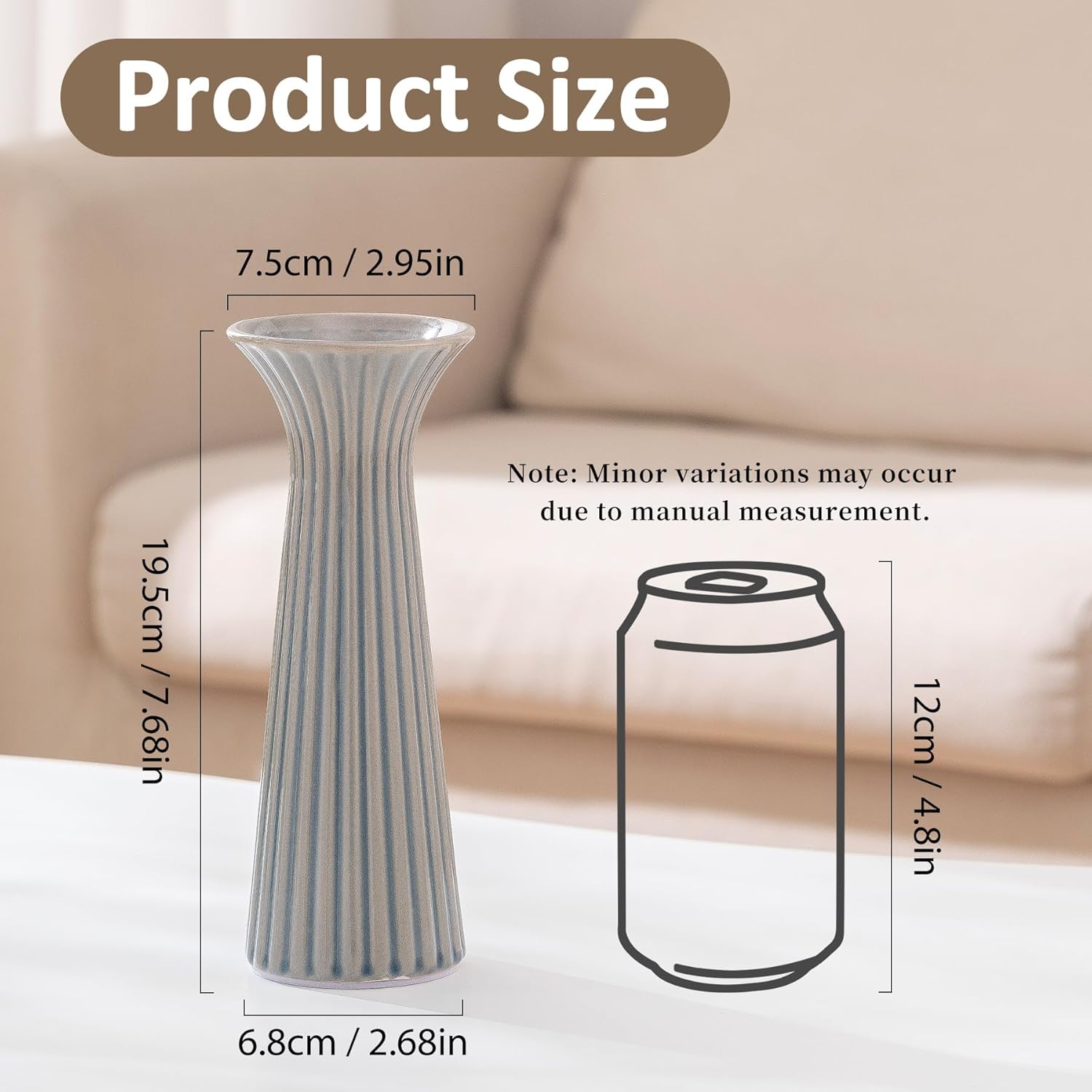 Flower Vase, SURE YUESI Vintage Blue Ribbed Ceramic Vase, Small Rustic Farmhouse Vases for Centerpieces, Home Decor for Pampas Grass, Coffee Table, Kitchen, Office & Cute Room Decor, 7.68 inch