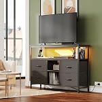 VERMESS TV Stand Dresser with Power Outlets and LED Light, 4 Drawers Entertainment with Open Shelf, Media Console for 32/45/55/65 inch TVs, Dresser with Storage for Living Room or Bedroom, Black