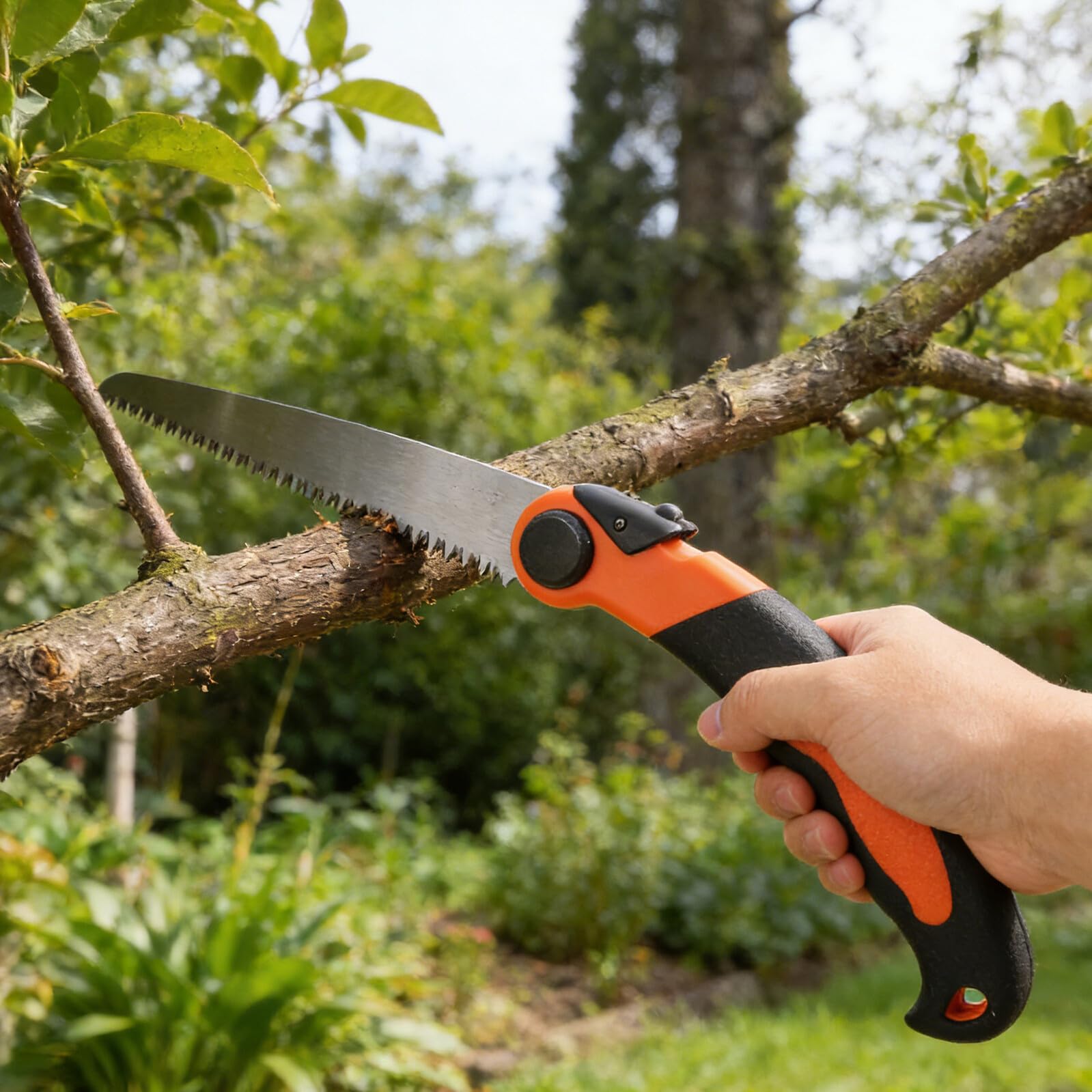 Seghetto Manuale Curvo in Acciaio al Manganese per Legno | Impugnatura Ergonomica in Plastica, per Potatura Alberi e Sentieri nel Bosco, Adatto a Rami