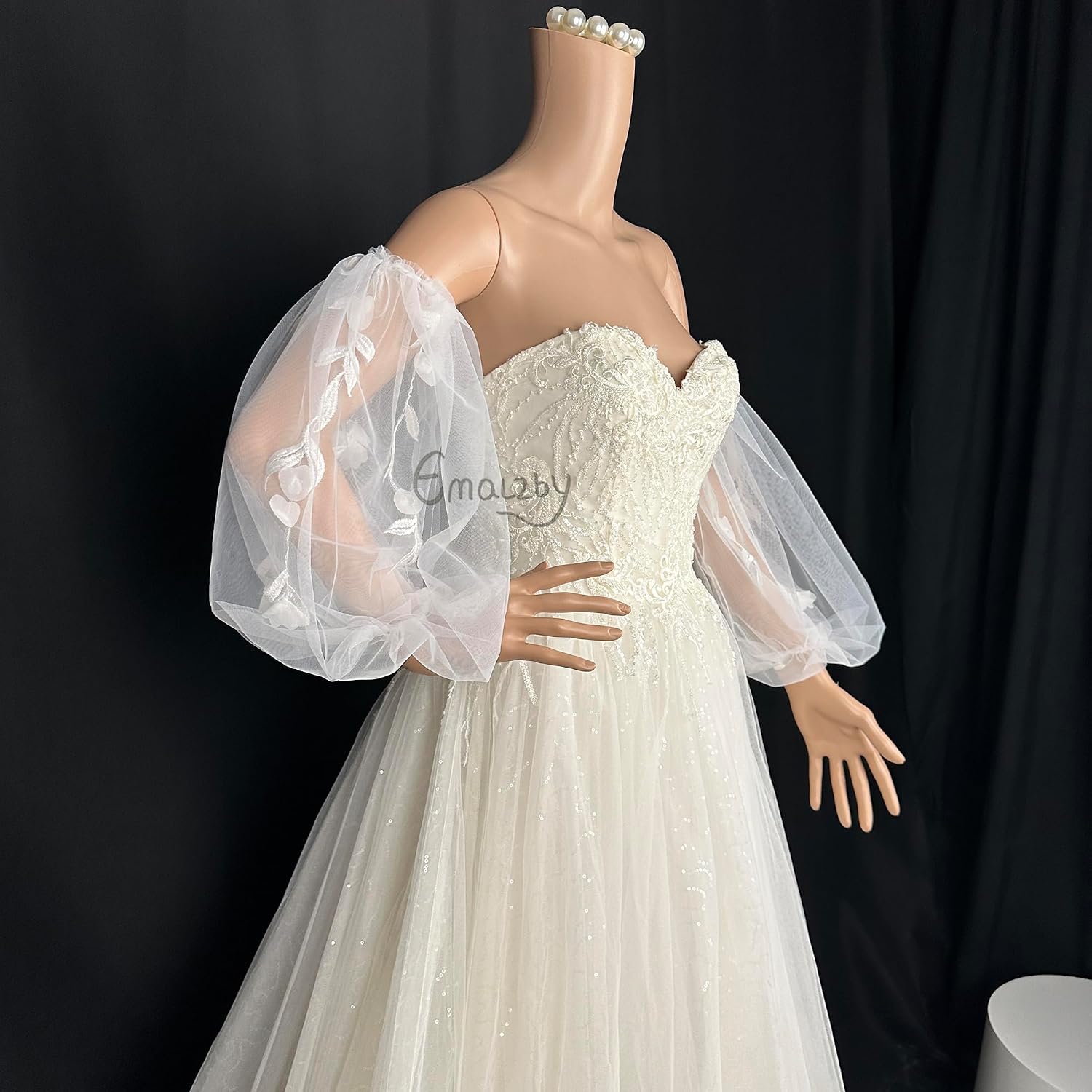 detachable wedding sleeves Flower Pearl, Decorated Bridal Sleeves for Wedding dress,18inch off white tulle sleeves for wedding, Party, Opera,Banquets