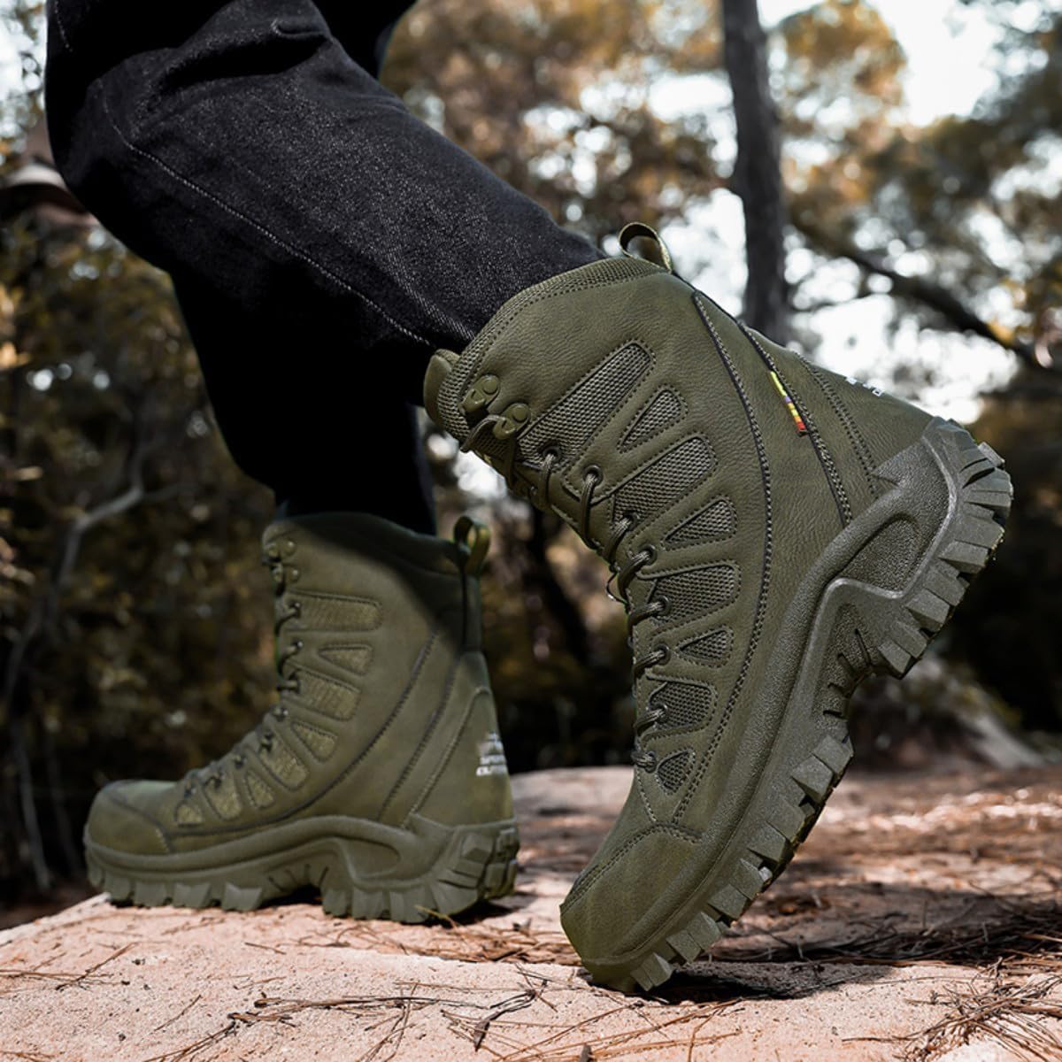 Men's Lightweight Tactical Combat Boots with Side Zipper & Slip-Resistant Sole