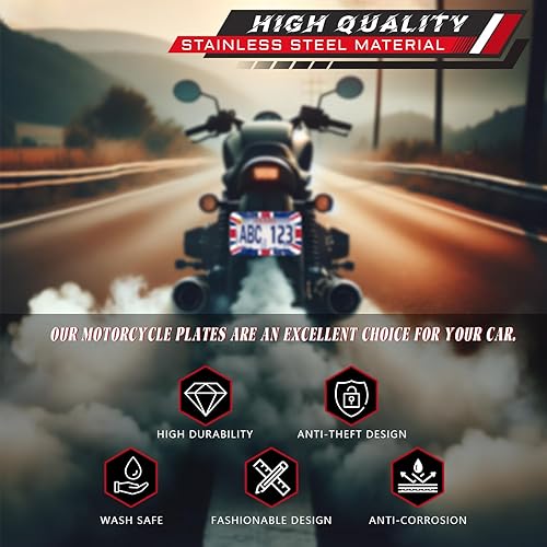 Miniatura 6 de Marco de placa de matrícula con bandera británica vintage de acero inoxidable del Reino Unido, soporte para placa de motocicleta, soporte para placa