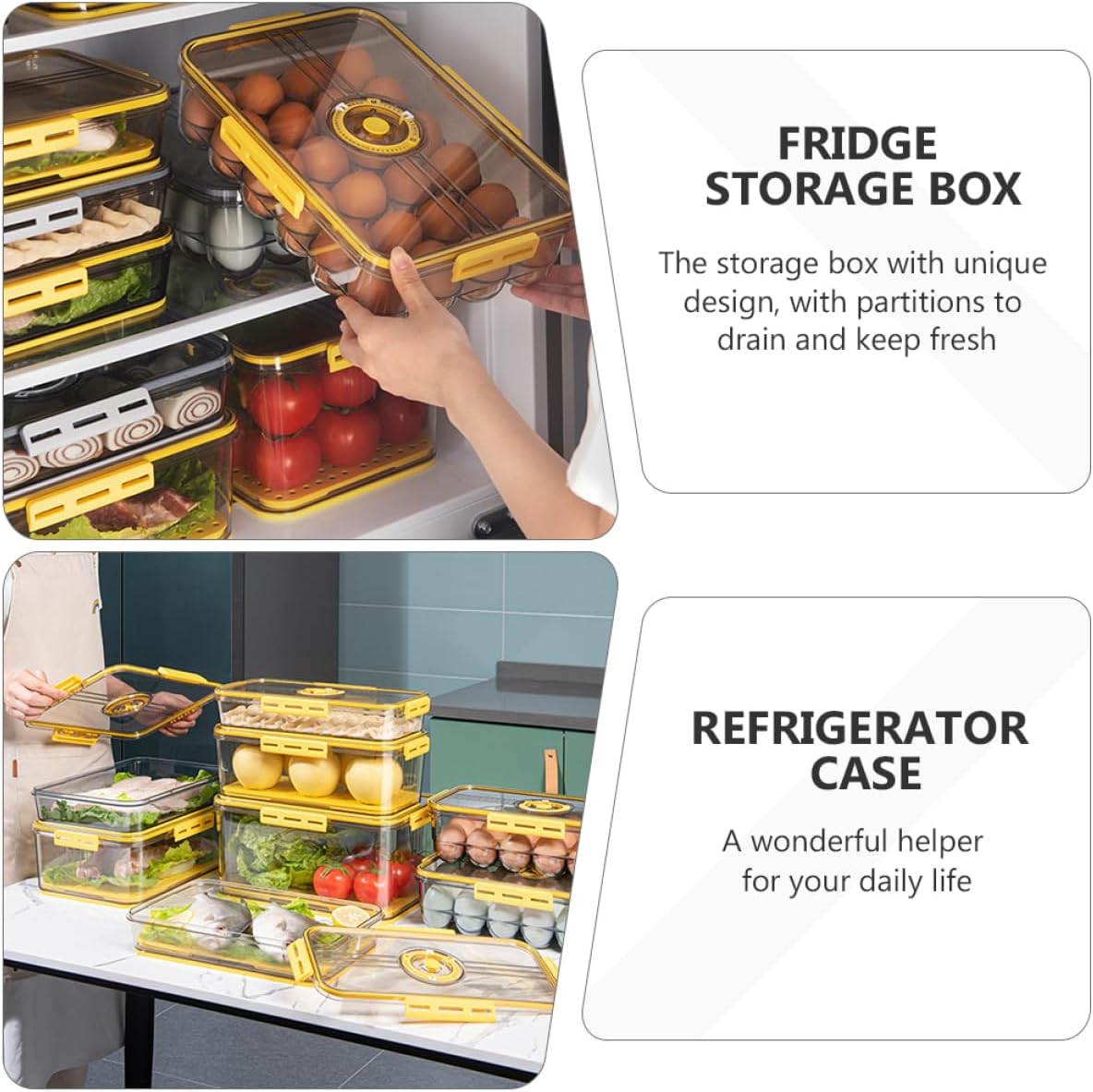 Unomor Fridge Storage Box Freezer Storage Case Lid Fridge Refrigerator Organizer Food Box Fruit Container Freezer Refrigerator