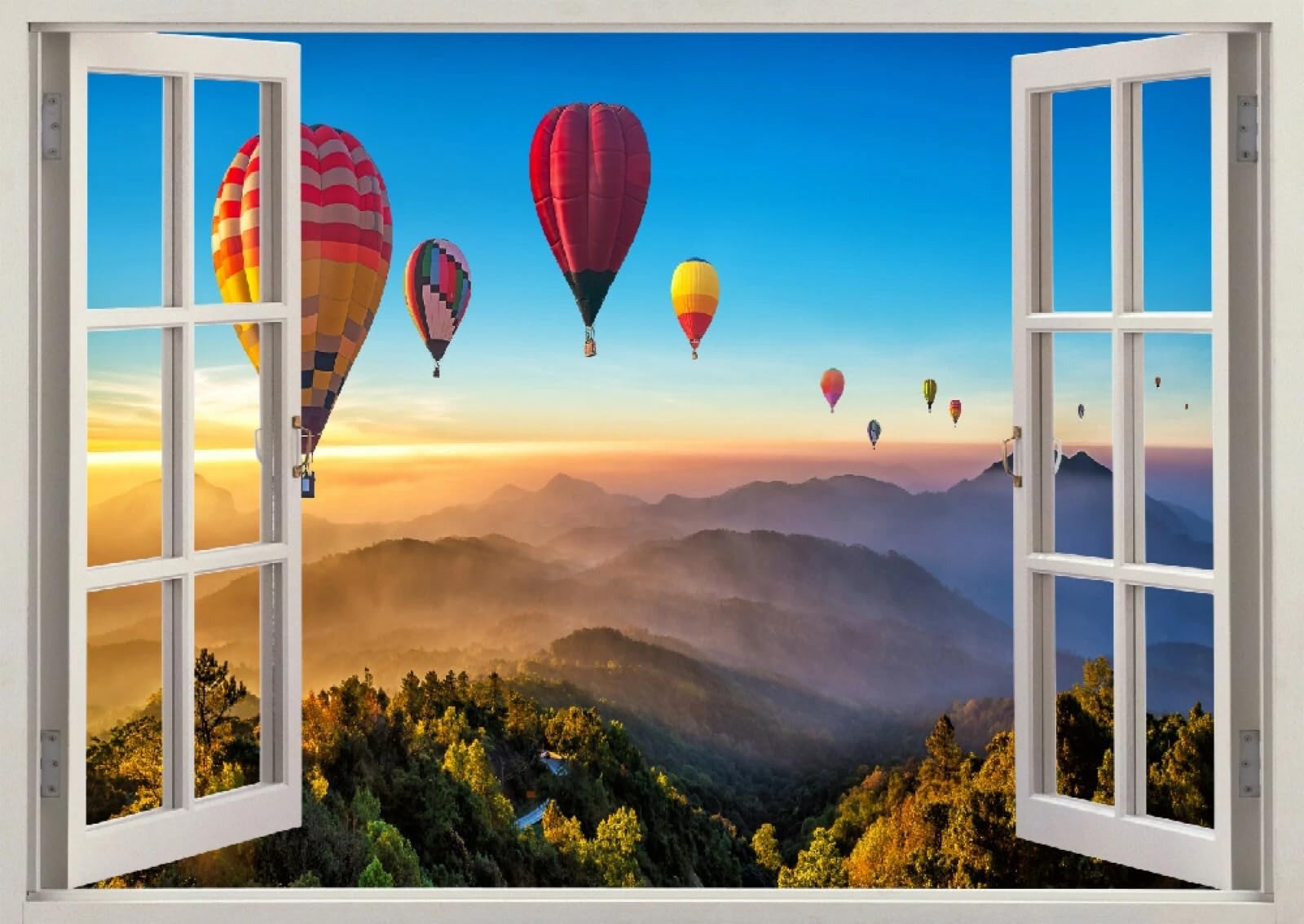 Vinilos Decorativos 3D Rotos Paisaje En Globo Aerostático Tatuaje de pared vinilo extraíble decoración del hogar Calcomanías impermeables para Guardería Habitación Decoración de pared 70x122cm