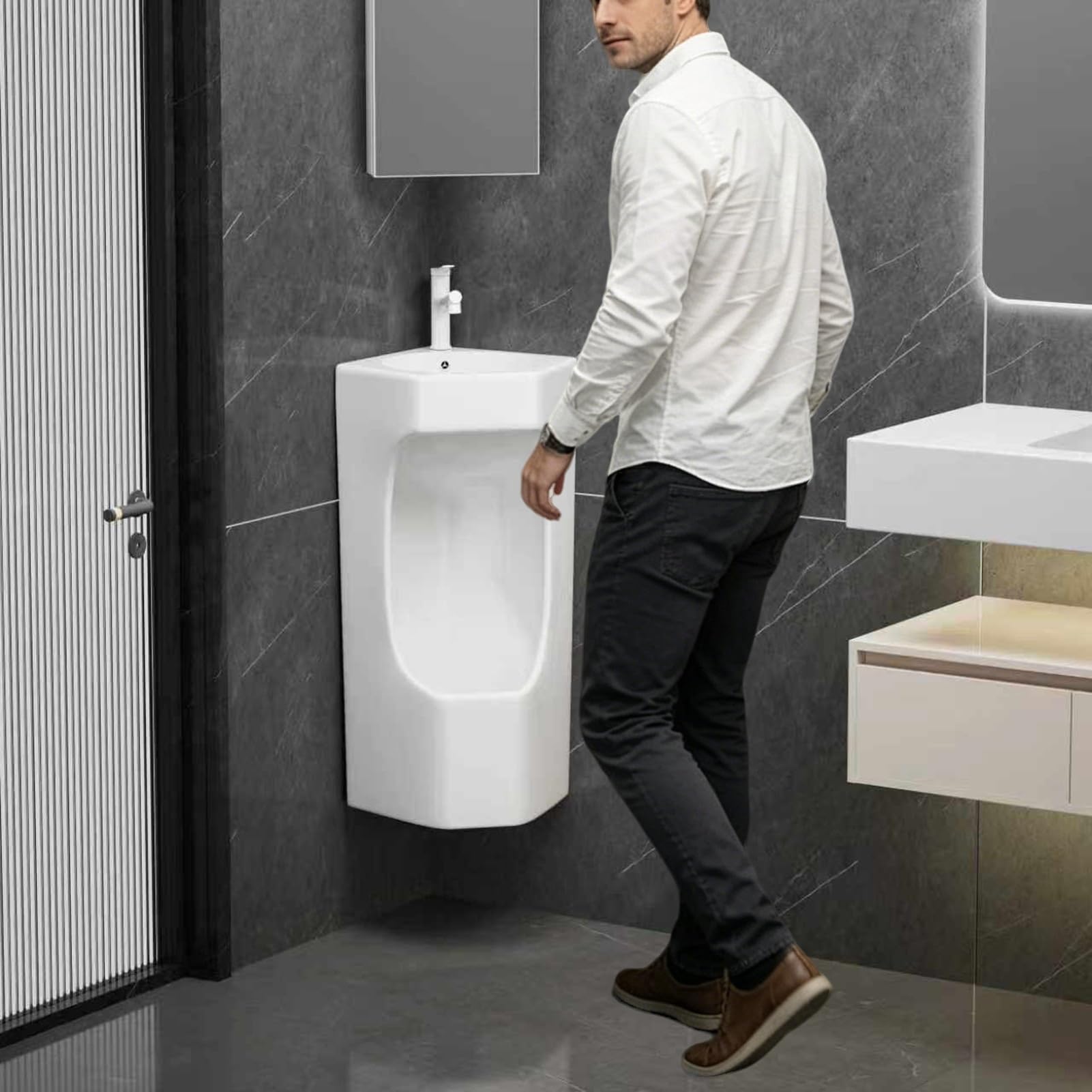 Urinario para hombre de esquina porcelana comercial baño hotel diseño antiderrames