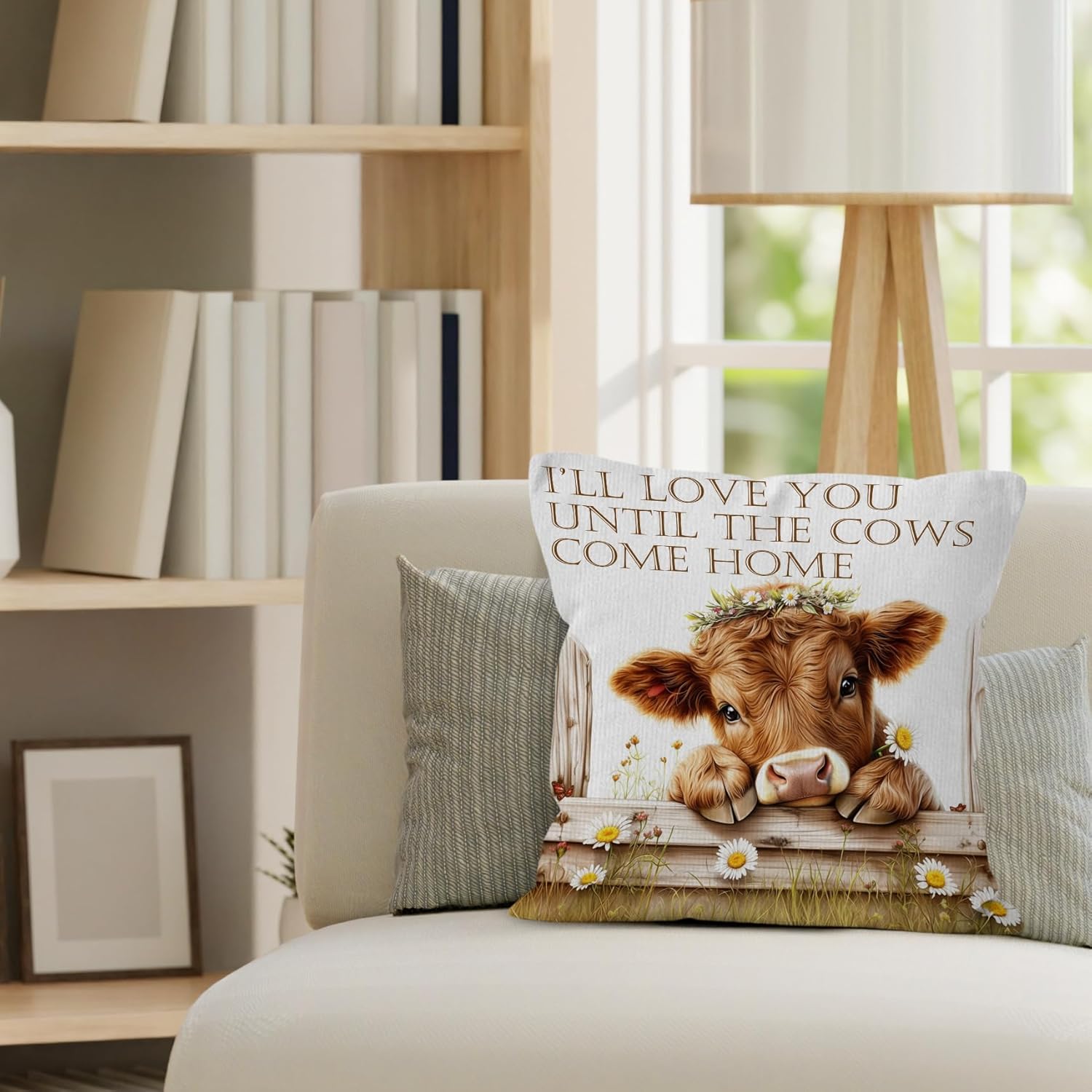 Western Cow Throw Pillow Covers 18x18, Farmhouse Rustic Country Cow Daisy Flower Decorative Pillow Covers for Living Room Bedroom, Western Farm Animal Accent Pillows Cover Pillowcases - Image 4