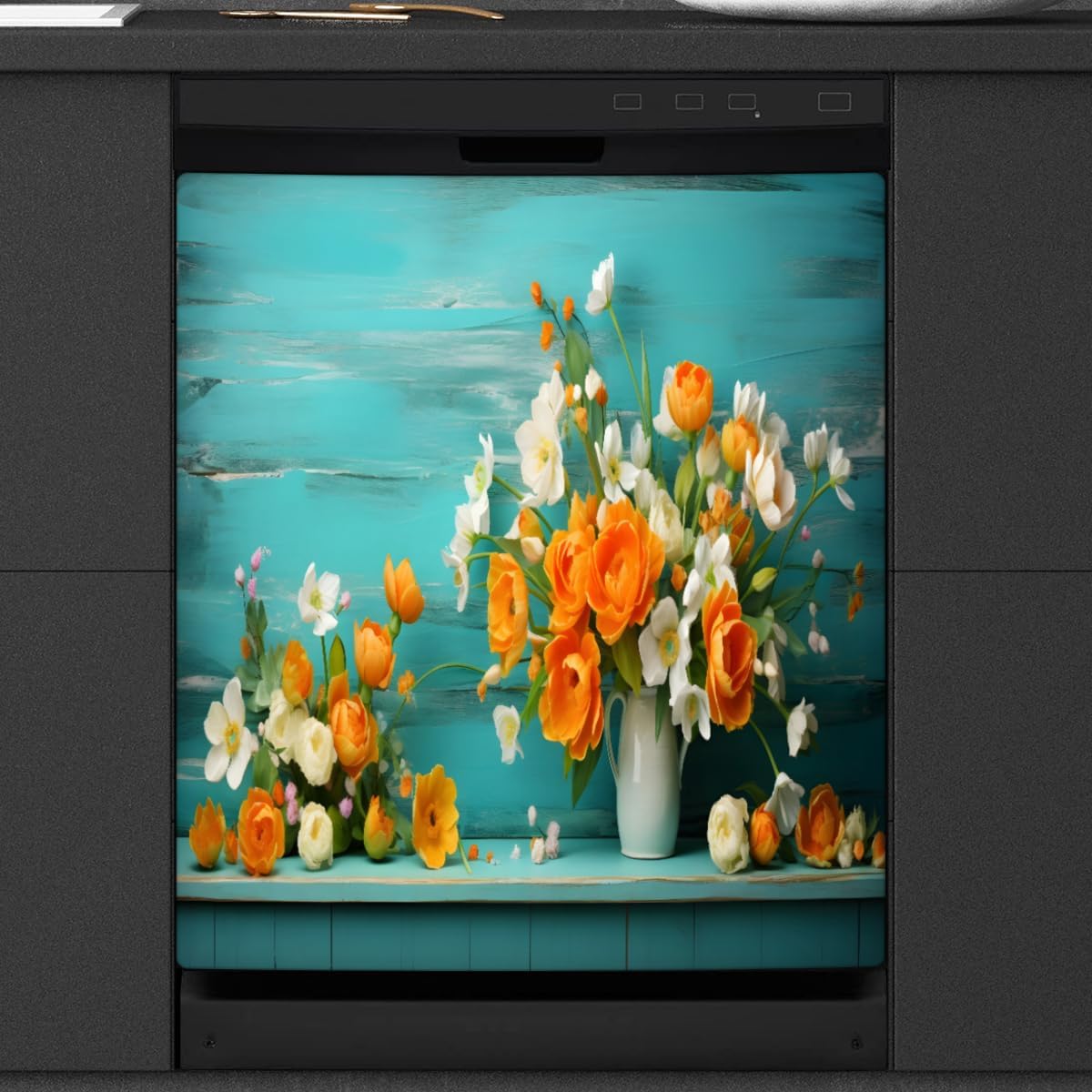 Colorful Flowers Wooden Board Dishwasher Magnet Cover Reusable Decorative Magnetic Door Cover Dishwasher Covers for The Front Magnetic Kitchen Refrigerator Appliance Decor 23 x 26 Inches