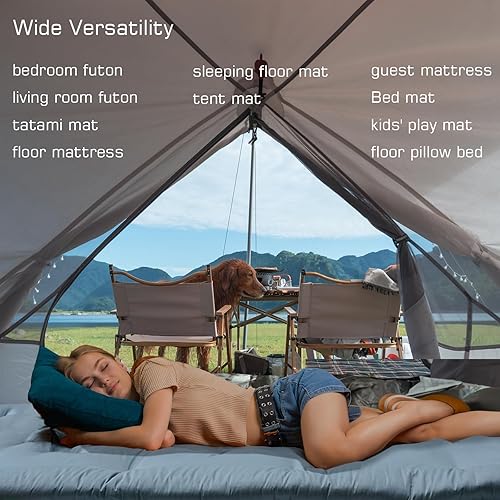 Miniatura 8 de Colchón japonés de futón, 39 x 80 pulgadas, tapete de tatami para dormir, 2.5 pulgadas de grosor, plegable, enrollable, almohadilla de dormitorio