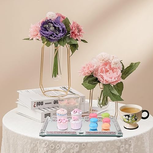 Miniatura 4 de Bandeja de espejo rosa, cristal de cristal, rectangular, lujo, glamour, cosméticos, perfumes, joyas, decorativo, entretenimiento, 11.8 x 7.9 x 1.2