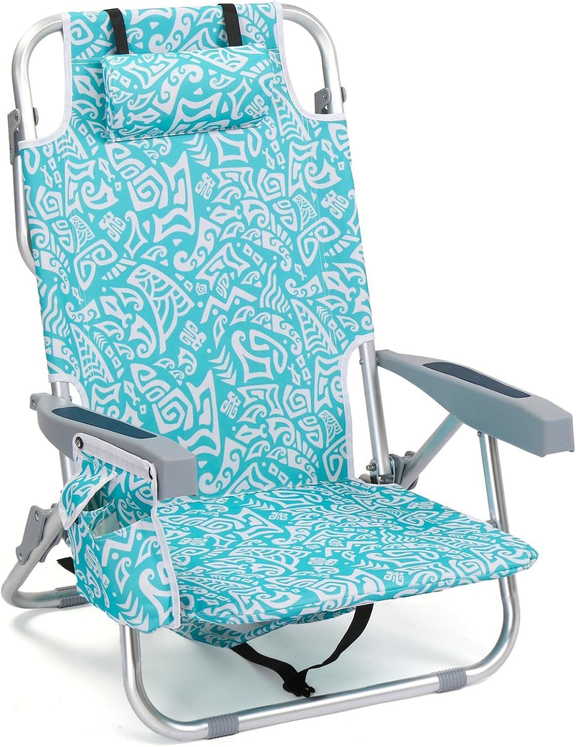 Outvita Backpack Beach Chair, 5 Level Adjustable Positions Beach Chair with Back Storage Bag, Cooler Pouch and Side Bags for Beach Poolside Lawn