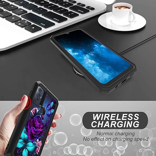 Miniatura 4 de Funda para Moto G Play 2023Moto G PureMoto G Power 2022 con patrón de mariposa azul y rosa púrpura de doble capa, funda protectora híbrida de