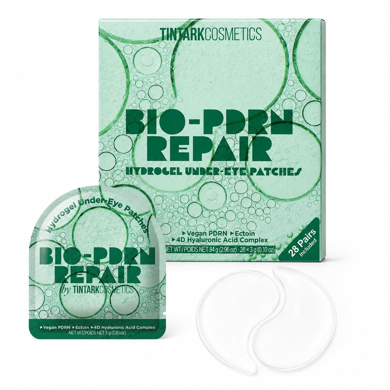 Bio-PDRN Repair Hydrogel Eye Patches (28 Pairs) - Vegan PDRN (Sodium DNA), Ectoin & 4D Hyaluronic Acid Eye Mask for Rapid Skin Cell Renewal & Repair, Travel & Self Care Essentials