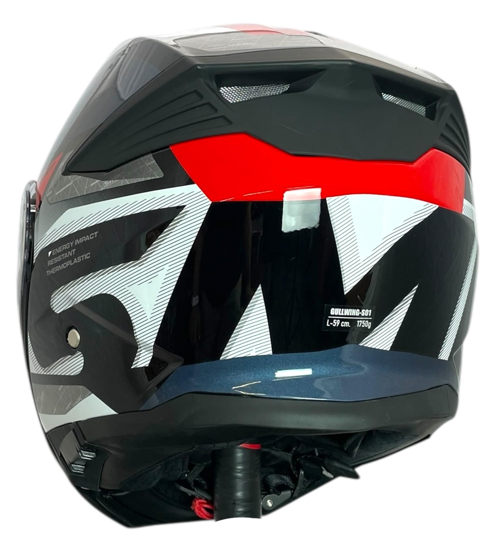 SMK Helmets Casco Modular GULLWING Venture Decorado Brillo Blanco y Rojo 22.06 con Doble Visor P/J (L 59/60)