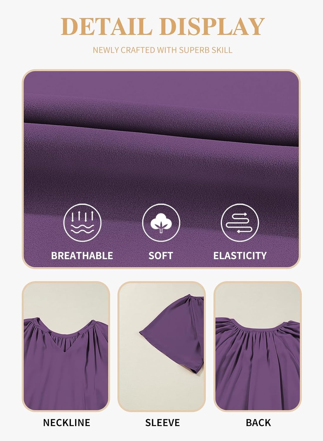 Eytino Womens Plus Size Tops Loose V Neck Bell Short Sleeve Casual Chiffon Blouses Pleated Flowy Shirts(1X-5X) - Image 5