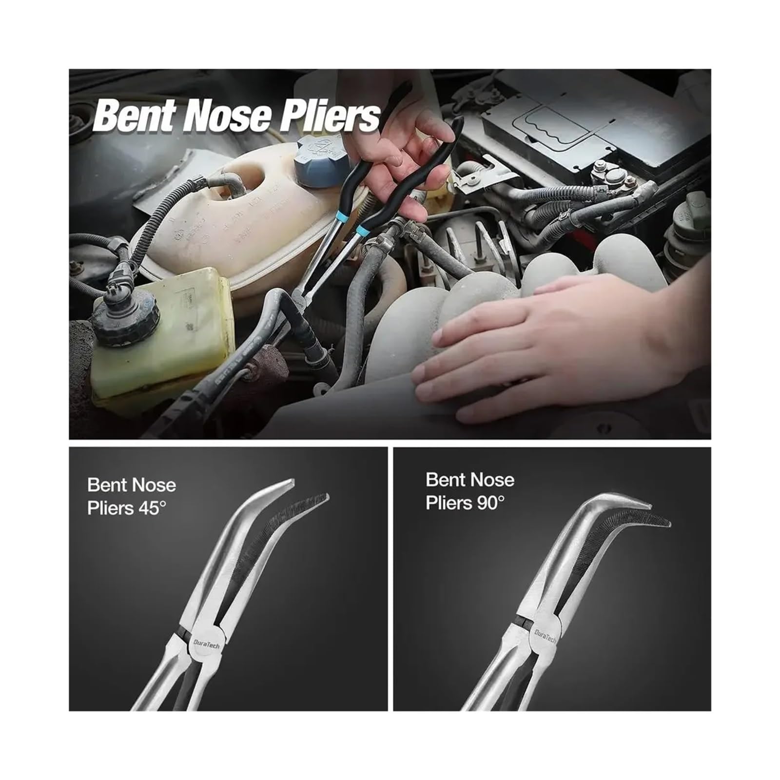 Set di pinze a becchi lunghi extra lunghi da 11" in acciaio CRV di qualità premium, kit di utensili meccanici, pinze diagonali a becchi dritti e piegati a 90° e 45° Utensili Idraulici