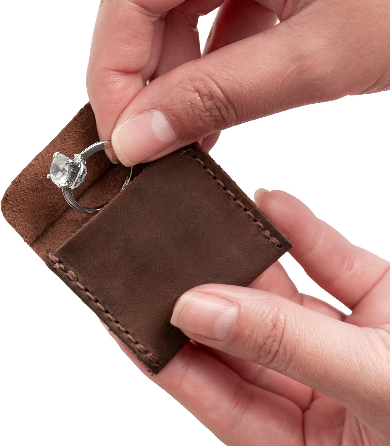 Hide & Drink Full Grain Leather Wedding Ring Box, Engagement Rings Case, Pouch Organizer for Jewelry, Travel, Mens Holder, Small Bearer, Mini Display Cabinet, Slim Storage Boxes, Proposal Ceremony