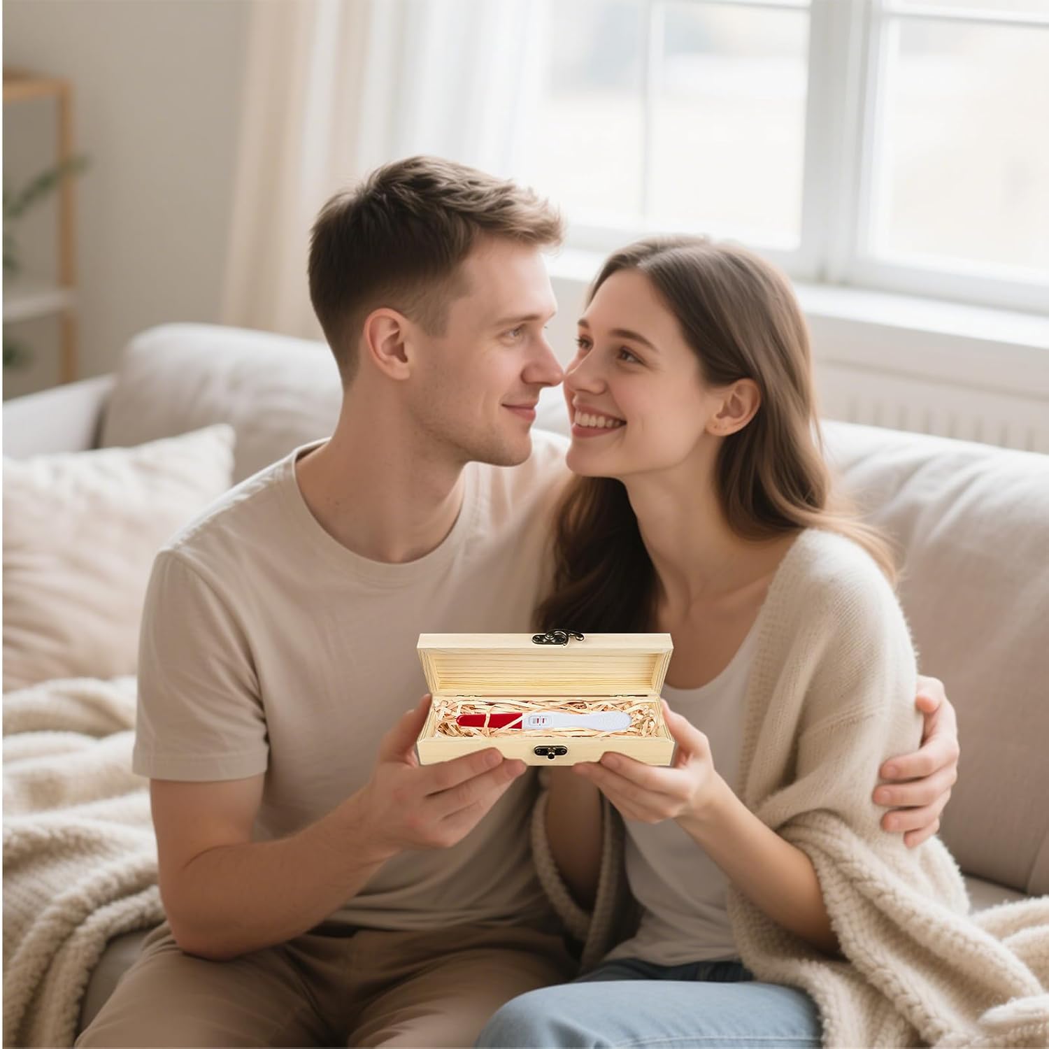 CHGCRAFT Pregnancy Test Keepsake Box Gift Love Heart Wooden Pregnancy Announcement Gifts Box with Raffia Ribbon and Lock Announcement Gifts for Dad Husband, 8x2x1.2 inch - Image 5