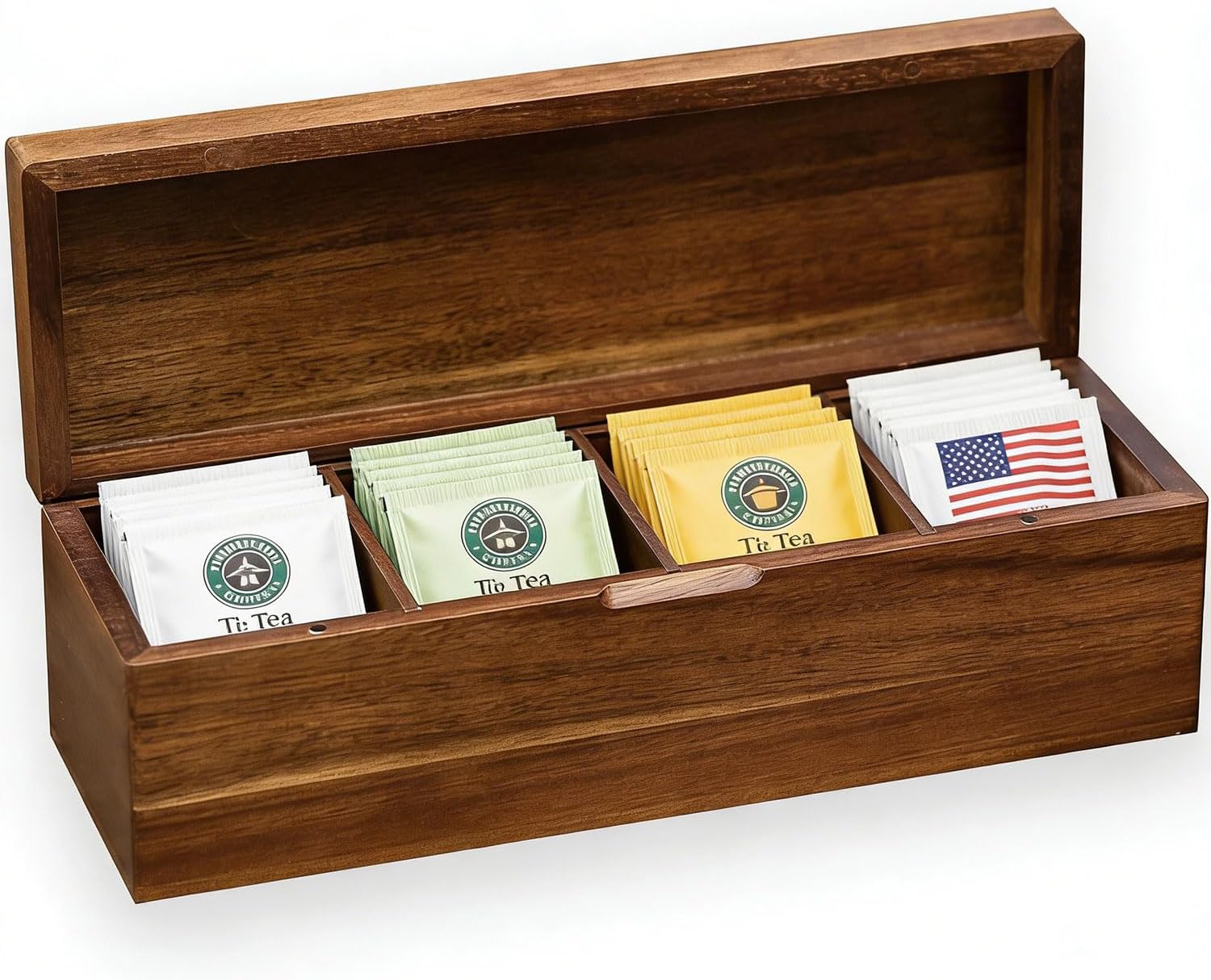 Acacia Wood Tea Bag Organizer with Drawer, Tea Organizers and Storage Box, Pull-Out Teabag Holder Container for Countertop, Tea Station Chest, Organizador de Te