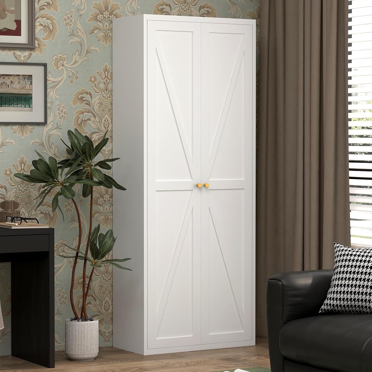 71" Tall Metal Kitchen Pantry Storage Cabinet with 4 Adjustable Shelves, White Large Storage Cabinet with Doors for Kitchen, Pantry, Office
