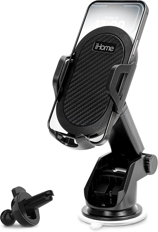 iHome Car Mount, Dashboard/Windshield/Vent Mount, Swivel Neck, Silicone Grip, Adjustable Mount Arm with Suction Cup Base (Universal Car Mount)