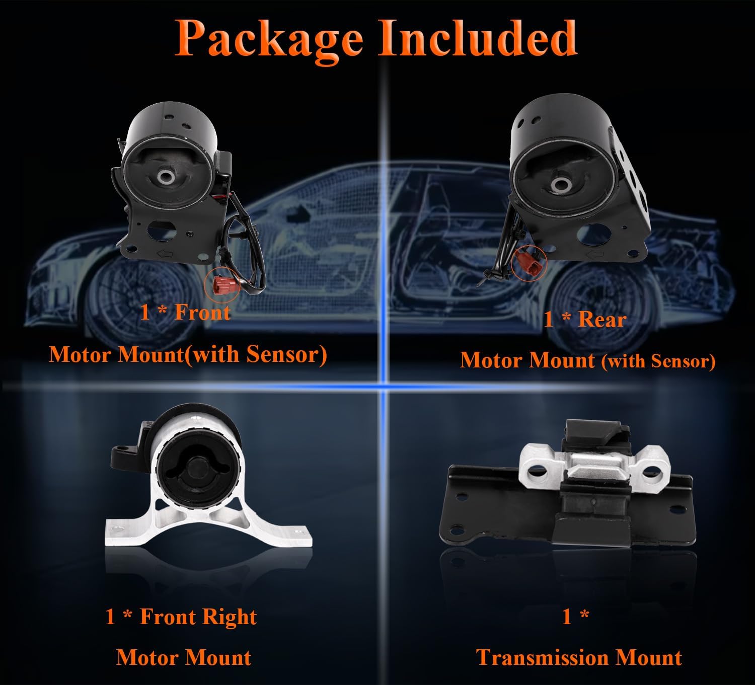 Engine Motor Mount Set 4Pcs Compatible with Nissan Murano S 2005-2007, Murano SE/SL 2003-2007 V6 3.5L, Engine Mount Replace OE# EM5672 EM9223 EM5818 EM9414