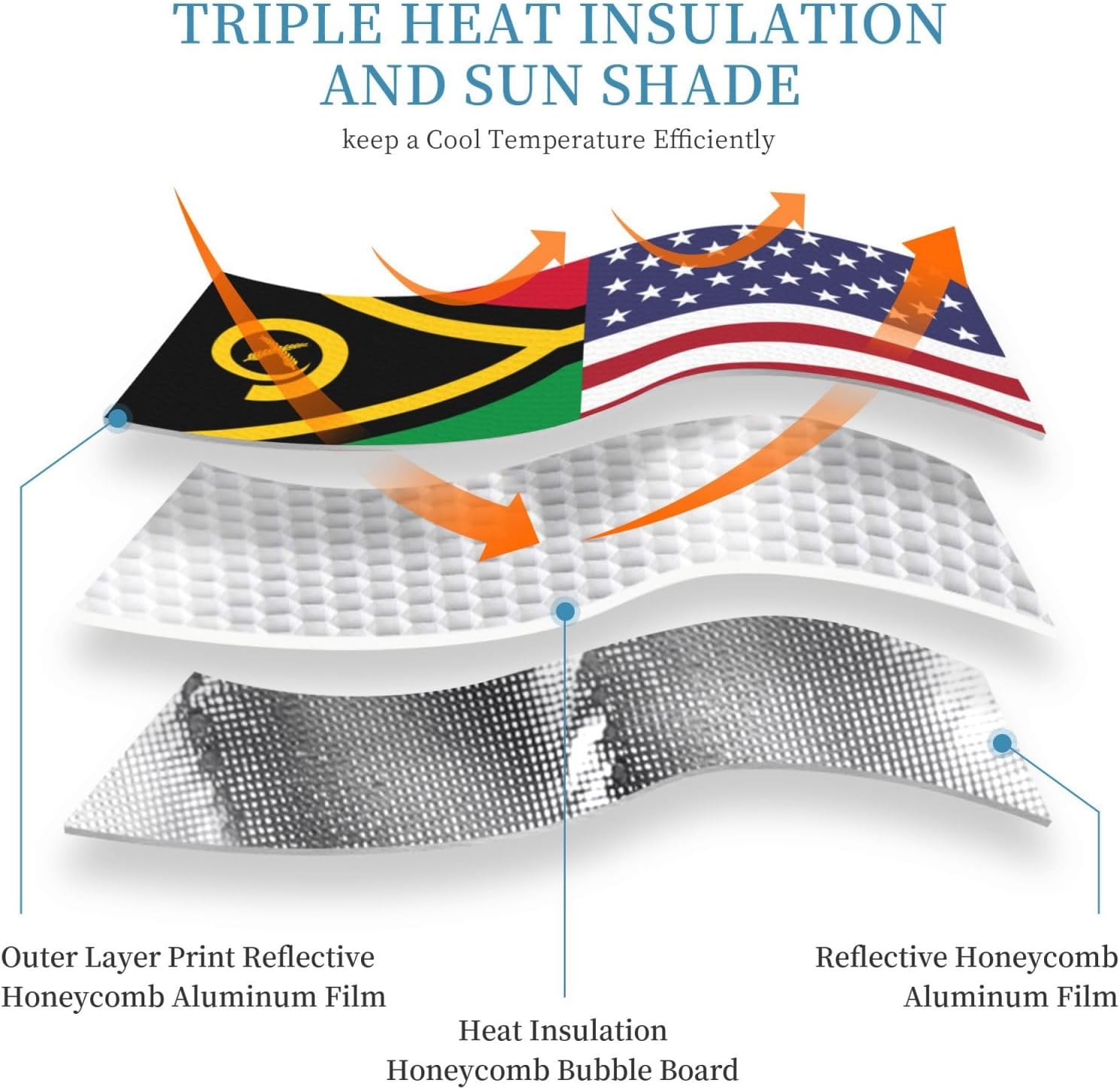 America Vanuatu Friendship Flag Foldable Car Windshield Sunshade Blocks Heat and Sun Glare Uv Rays