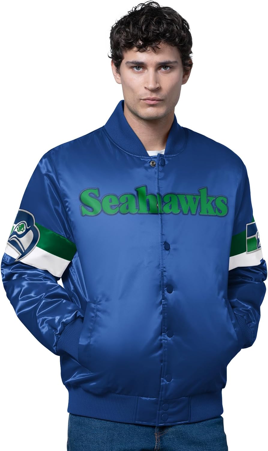 STARTER Men's NFL Triple Option Satin Varsity Vintage Logo Full-Snap Jacket