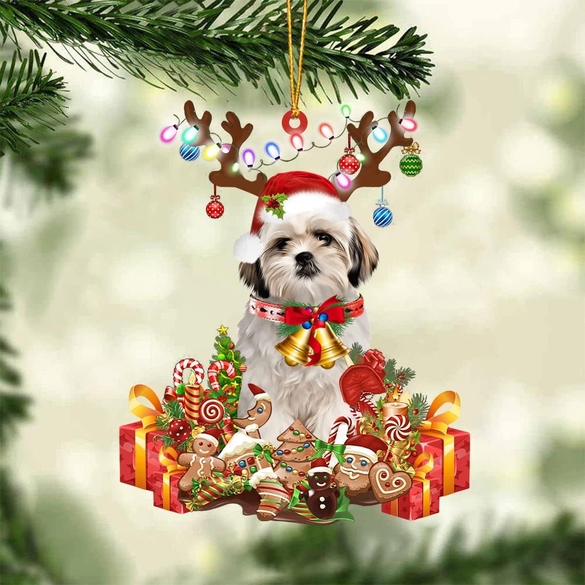 Nazenti Shih Tzu – Adorno de Navidad personalizado con 1 reno  Adorno de perro personalizado para amantes de las mascotas, acrílico impreso en 2D