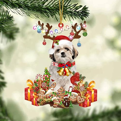 Nazenti Shih Tzu - Adorno de Navidad personalizado con 1 reno  Adorno de perro personalizado para amantes de las mascotas, acrílico impreso en 2D