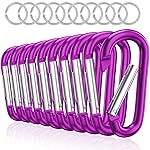 sprookber 3 Aluminum Carabiner D Ring, Caribeener Clips, Spring Snap Hook for Keychain Clip, Set of 10 (Purple)