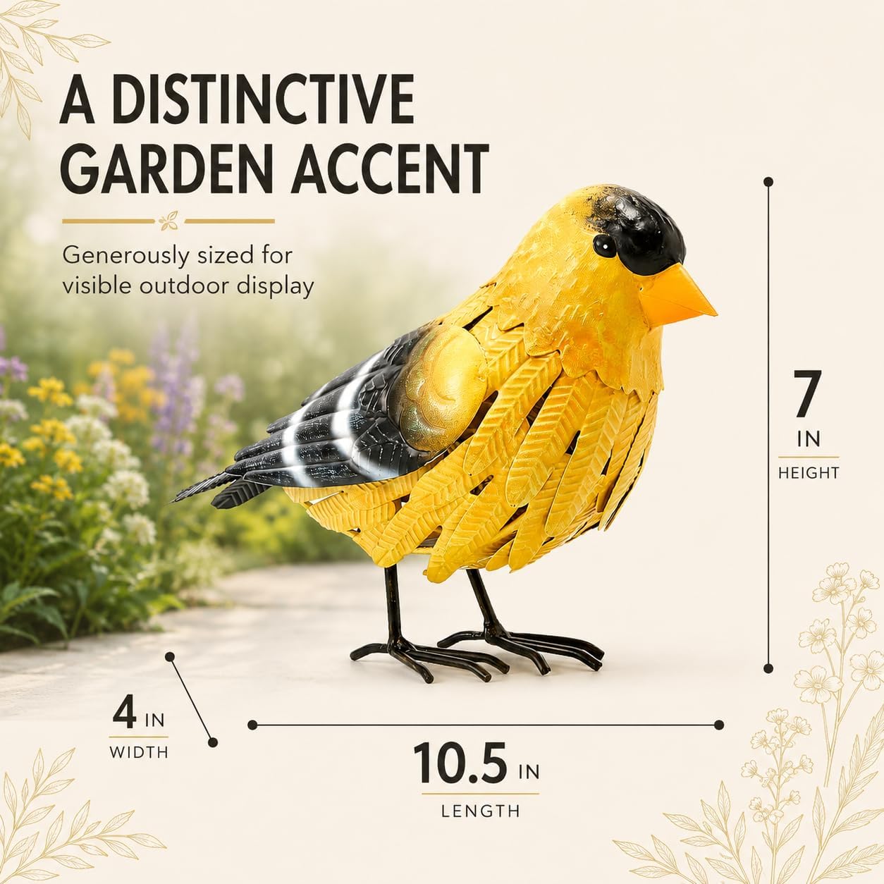 GUTE American Goldfinch Metal Garden Bird, Yard Sculpture Art - Large Realistic Standing Gold Finch Bird - Outdoor Fall, Winter, Spring, Summer Decoration - Decor - Perfect and Sympathy Gifts image 2