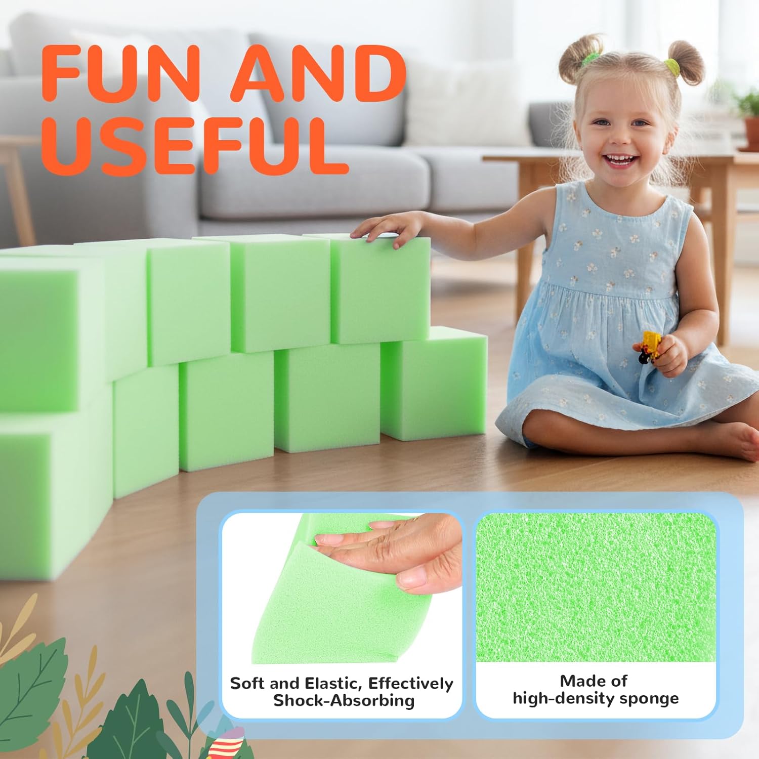 Foam Pit Blocks Foam Padding Sponge Pit Cubes Sponge Blocks for Amusement Park Gymnastics Freerunning and Parkour Courses - 24PCS 5" x 5" x 5" (Light Green)