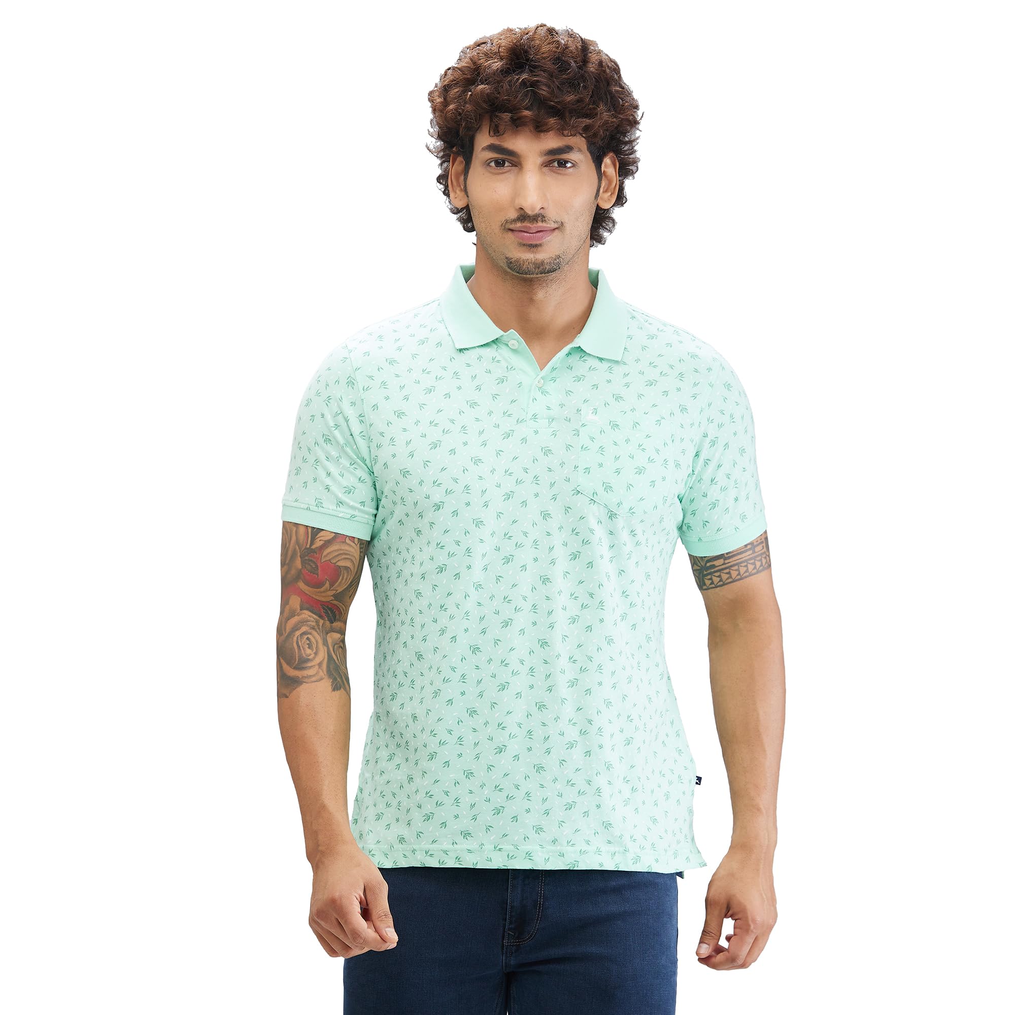Men Regular Fit Print Pattern Pure Cotton Half Sleeve Polo Neck Casual T-Shirt-image-38