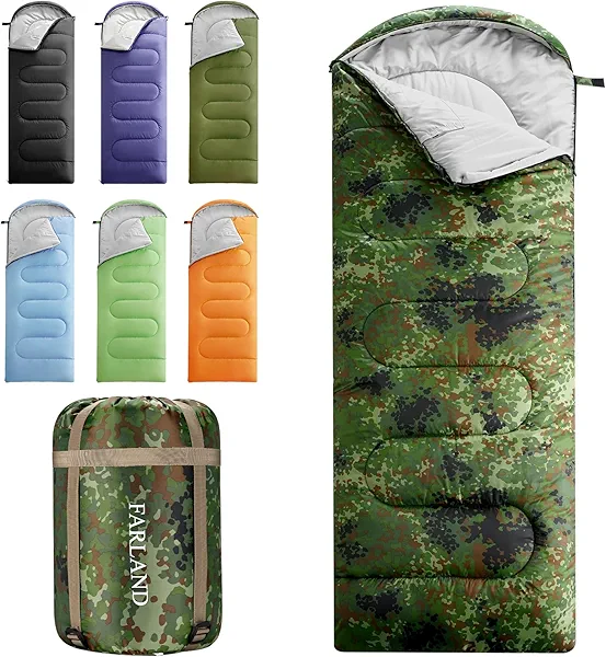 FARLAND Sleeping Bags for Adults Teens Kids with Compression Sack Portable and Lightweight for 3-4 Season Camping, Hiking,Waterproof, Backpacking and Outdoors