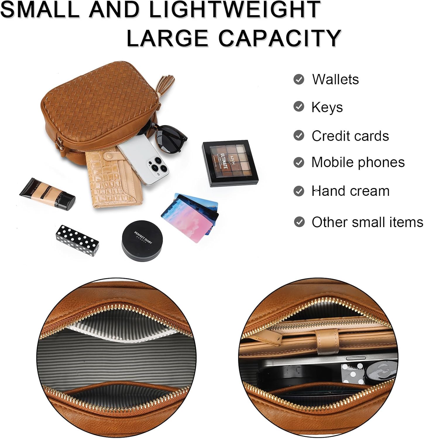 AFKOMST Woven Crossbody Bags for Women Small Summer Purse and Boho Cross Body Handbag with Tassel, Vegen Leather | Fit Long Wallet, Spacious Room - Image 5