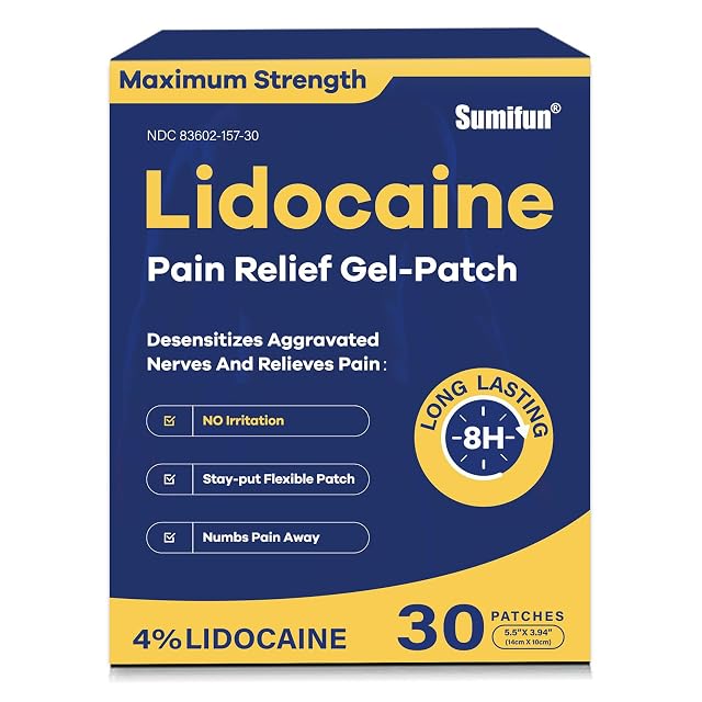 Sumifun 4 Lidocaine Pain Relief Patches 30 Count Maximum Strength Numbing Gel Patch for Back Knee Neck Joint