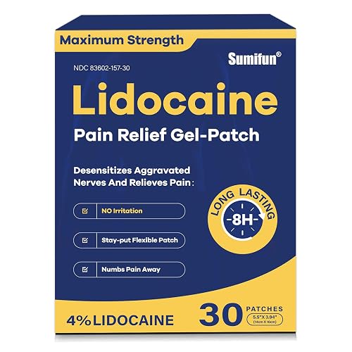 Sumifun 4% Lidocaine Pain Relief Patches 30 Count(Pack of 1) | Maximum Strength Numbing Gel Patch for Back Knee Neck Joint Ache Muscle Soreness Topical Analgesic