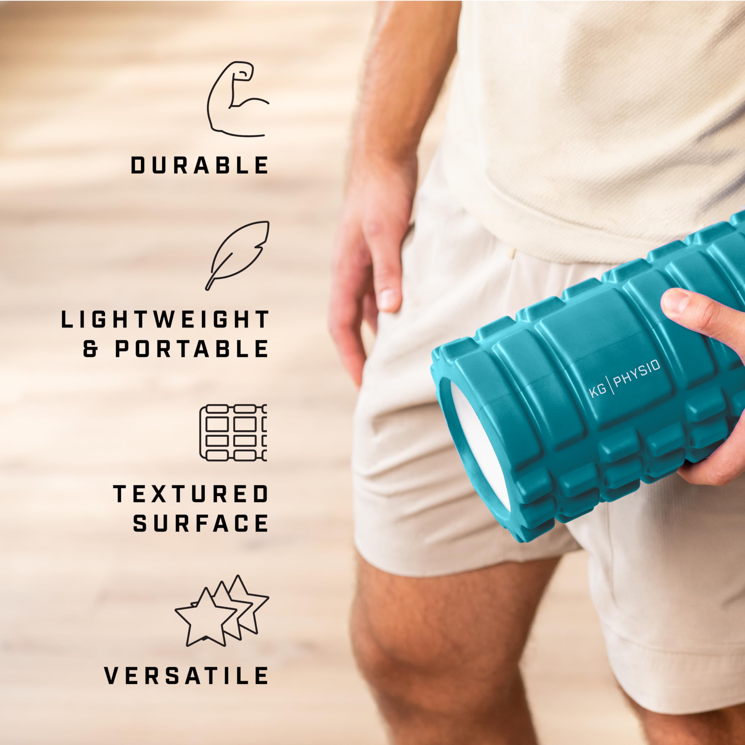 KG Physio - Rullo in schiuma e rullo massaggiante per gambe, schiena e braccia, ultra leggero, essenziale per rilasciare la tensione profonda, 33 x 12,7 cm