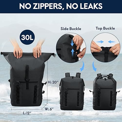 Miniatura 6 de Haimont Mochila seca impermeable 30L TPU ligera Roll Top Dry Bag para hombres mujeres, playa, kayak, viajes, senderismo