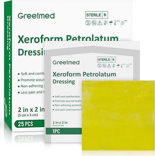 Xeroform Apósito de Petrolato de 2 pulgadas x 2 pulgadas, Paquete Individual de 25 Apósitos para Heridas, Almohadillas de Gasa No Adherentes para