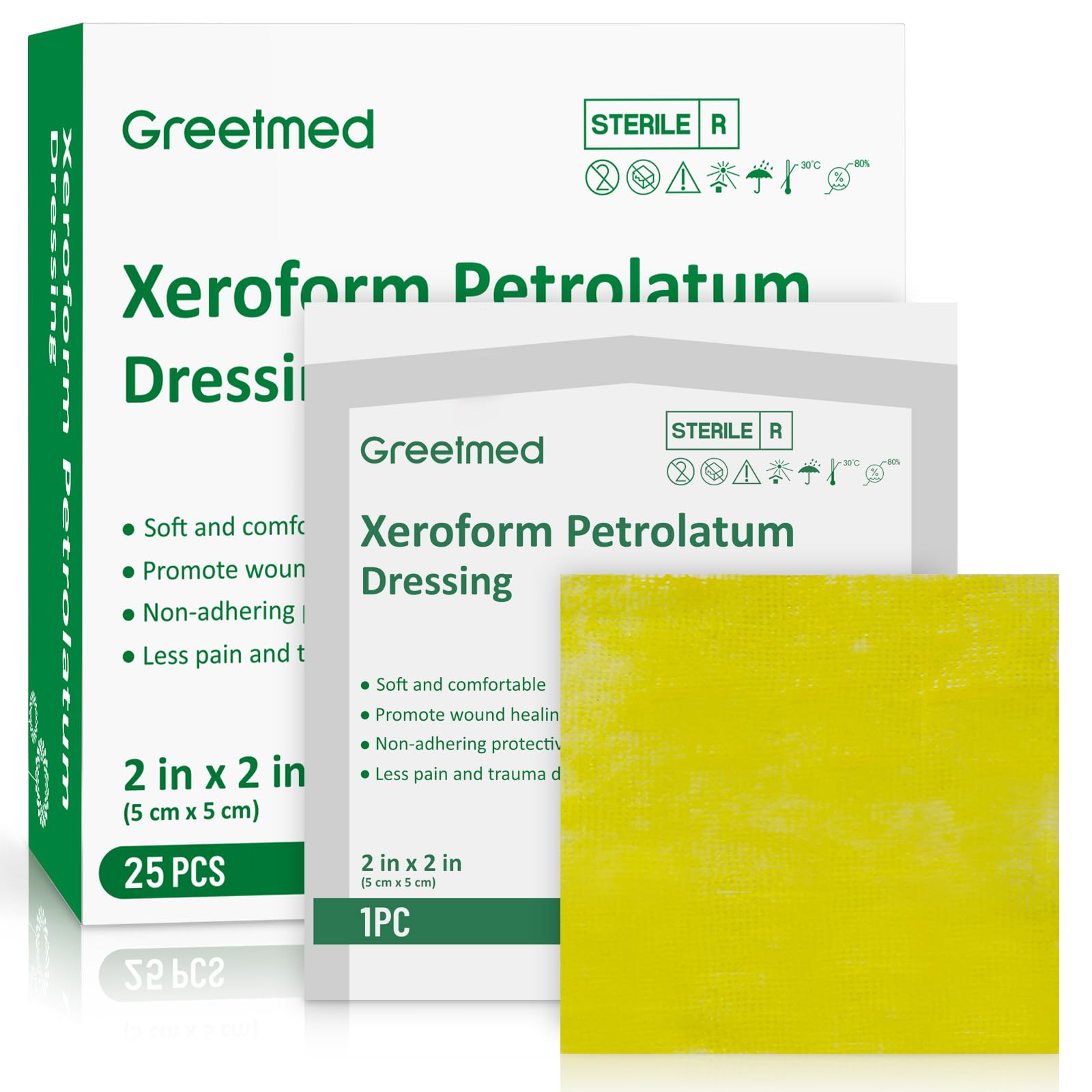Greetmed Xeroform Petrolatum Dressing 2inx2in 25 Individual Pack Wound Dressing