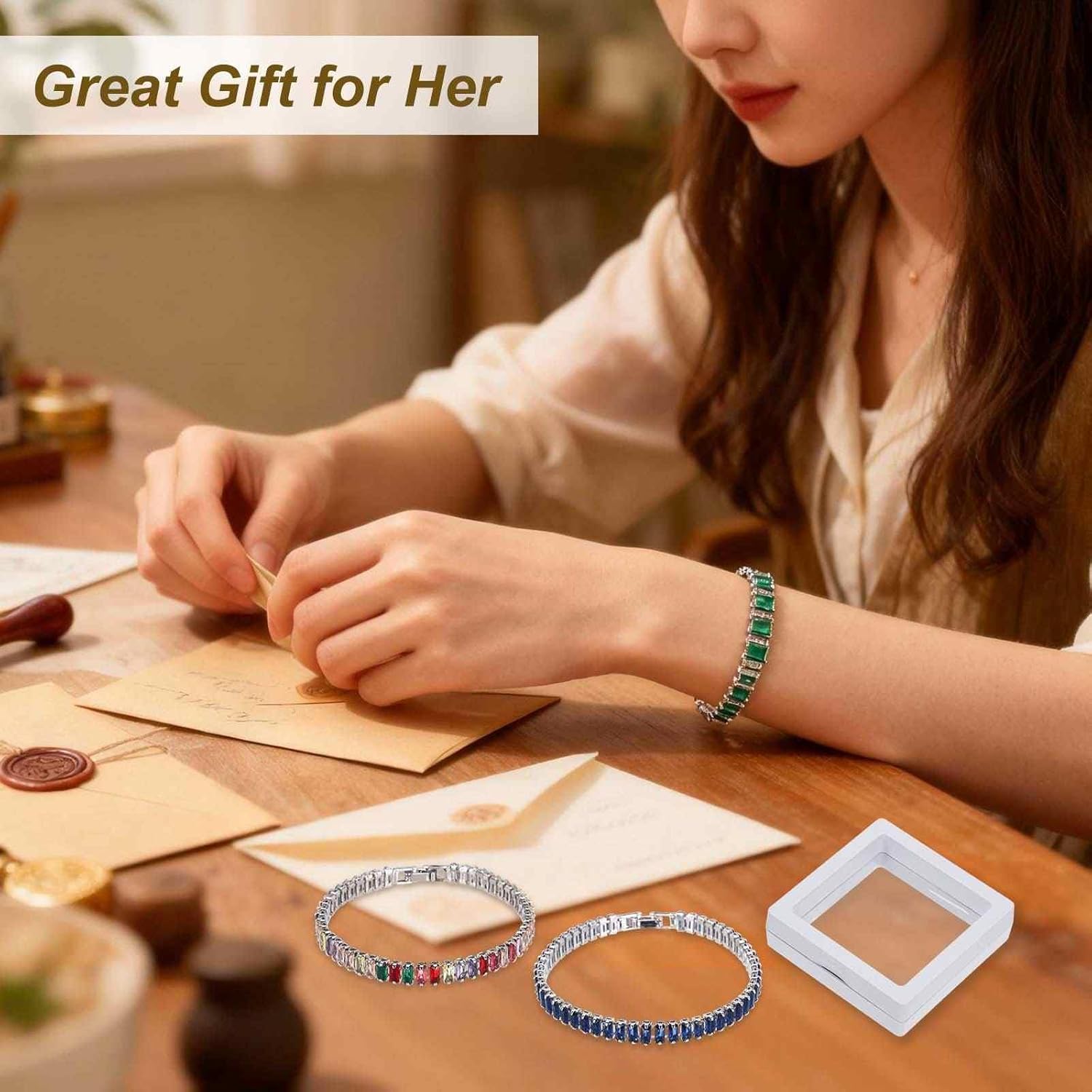 MECCANIXITY Diamond Tennis Bracelet for Women, Adjustable Stackable Cubic Zirconia Tennis Bracelet with Jewelry Box - Image 6