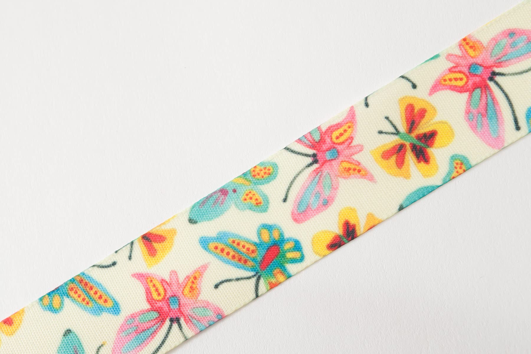 Berisfords Taffeta Spring Patterned Ribbon ‘Butterfly Sky’ Multicolour on Yellow 25mm Wide 25m Reel, Yellow/Multi, 25mm x 25m - Image 3