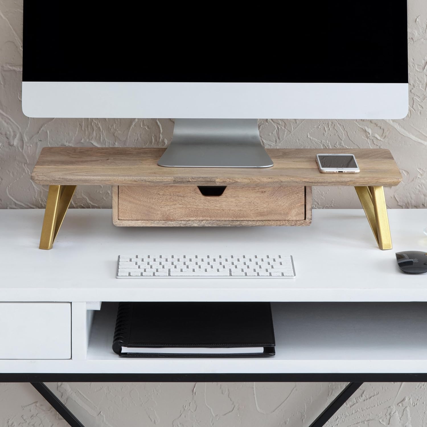 Anji Mountain Monitor Stand - Desktop Organizer & Laptop Riser, Ergonomic Monitor Riser, Space-Saving Monitor Stand for Desk, Durable Construction, Easy Assembly, Ideal for Home & Office,Natural