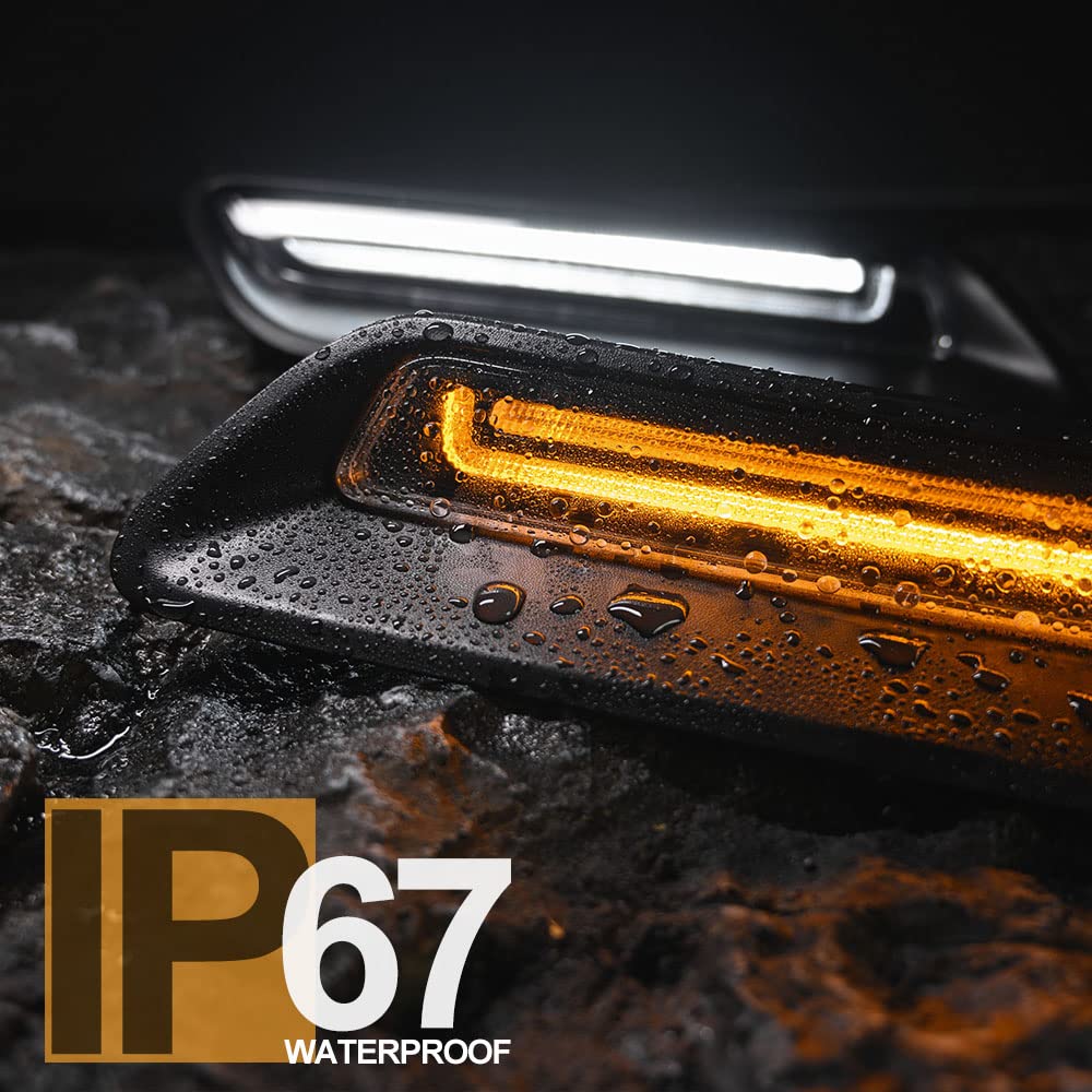 2x Luz de campana de ventilación LED para RAM 1500 2010-2022 Capucha deportiva Blanco DRL Luz de circulación diurna Ámbar Señales de giro dinámicas Hood Reemplazo de luz decorativa