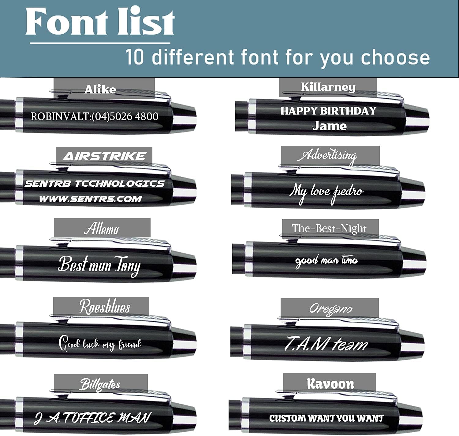 Ancolo Personalized Pens Rollerball Pen Classic pens Engraved Your Message Name, Phone Number For Journaling and Office Writing - Nice Gift for Men and Women Girls Boys 5 PCS/Pack