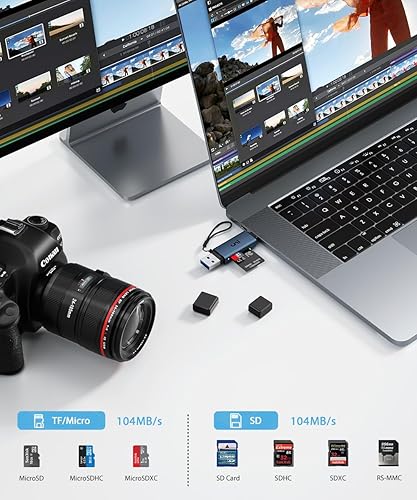 Vista 14 de uni Lector de tarjetas SD, adaptador de tarjeta USB C a Micro SD de alta velocidad USB 3.0 ranuras duales, lector de tarjetas de memoria para Gris